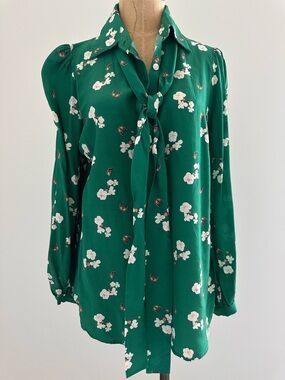 Emerson Fry Emerald Floral Tie-Neck Blouse